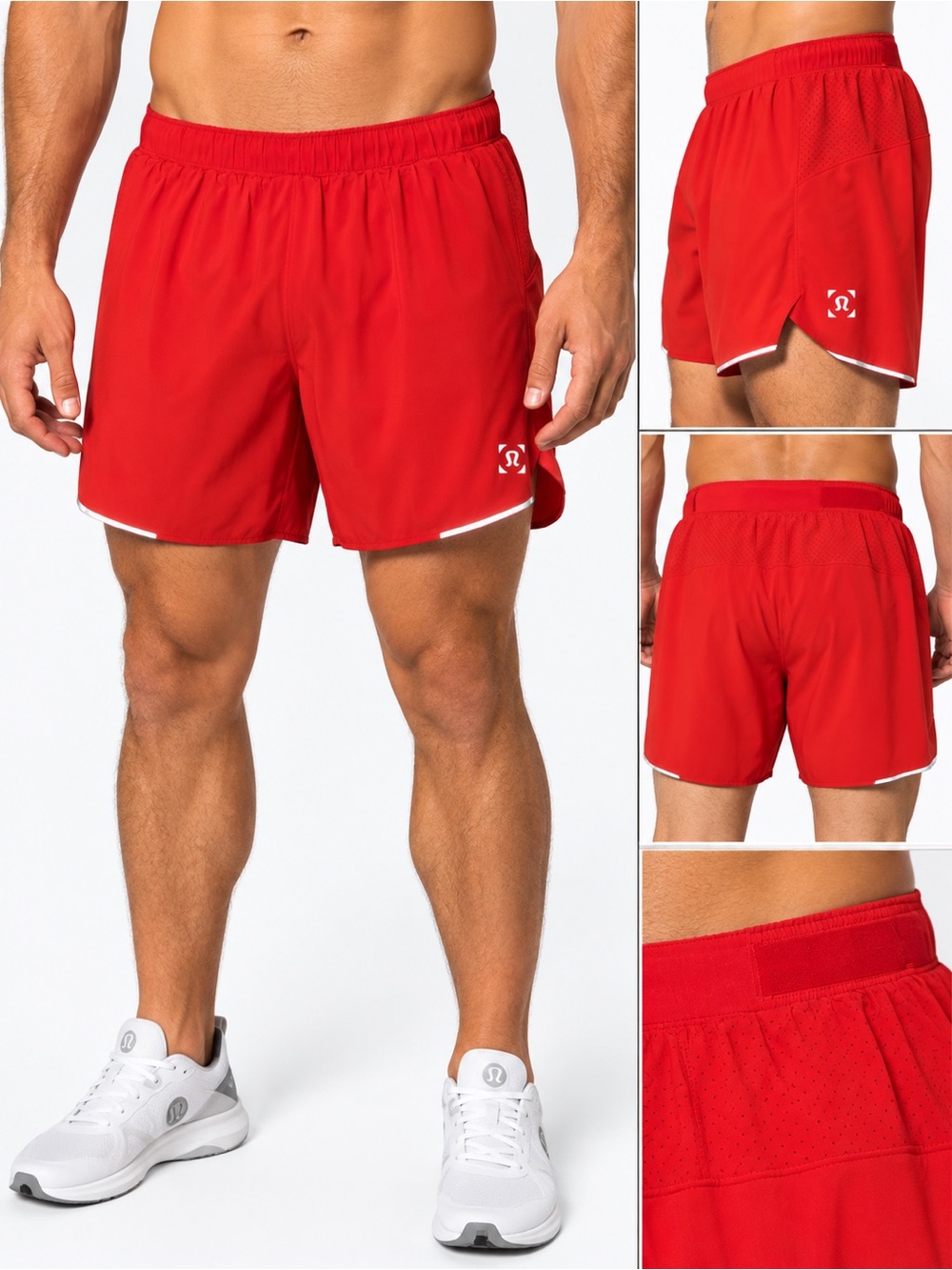 lululemon athletica Men’s Red Athletic Running Shorts with White Trim